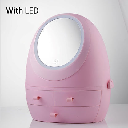 Cosmetic Storage Box with Makeup LED Mirror - Egg-Shaped Organiser-DriHer