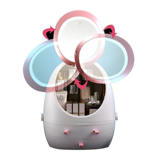 Cosmetic Storage Box with Makeup LED Mirror - Egg-Shaped Organiser-DriHer