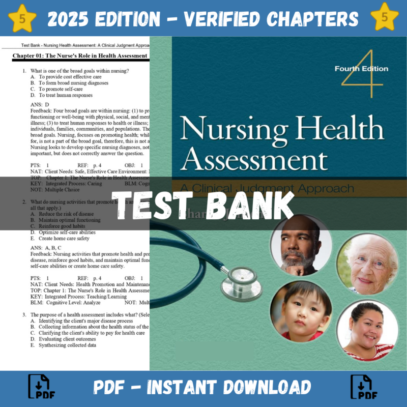 Test Bank - Nursing Health Assessment A Clinical Judgment Approach, 4th Edition (Jensen, 2023)