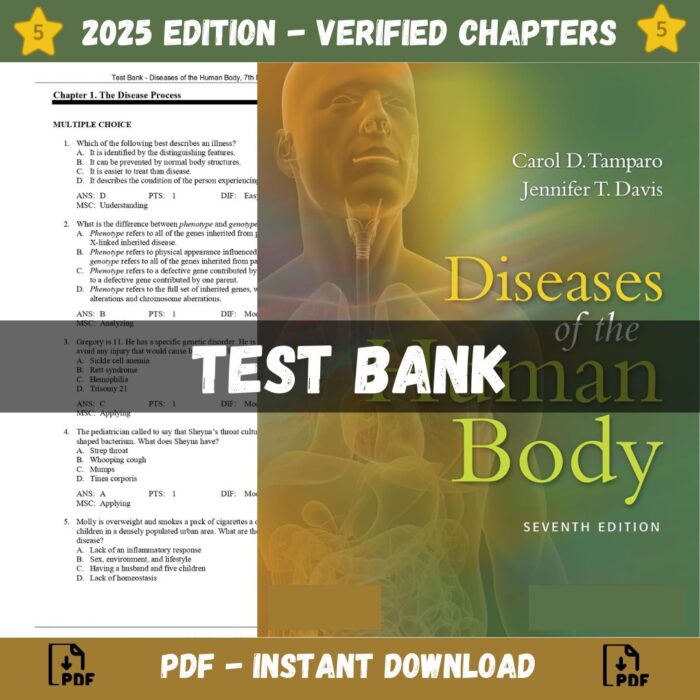 Test Bank – Diseases of the Human Body, 7th Edition (Tamparo, 2022)