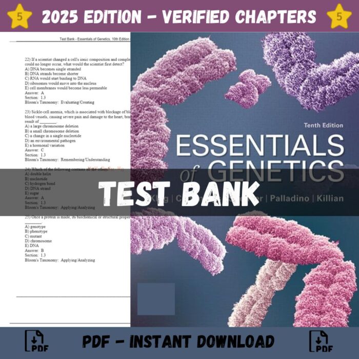 Test Bank – Essentials of Genetics, 10th Edition (Klug, 2020)