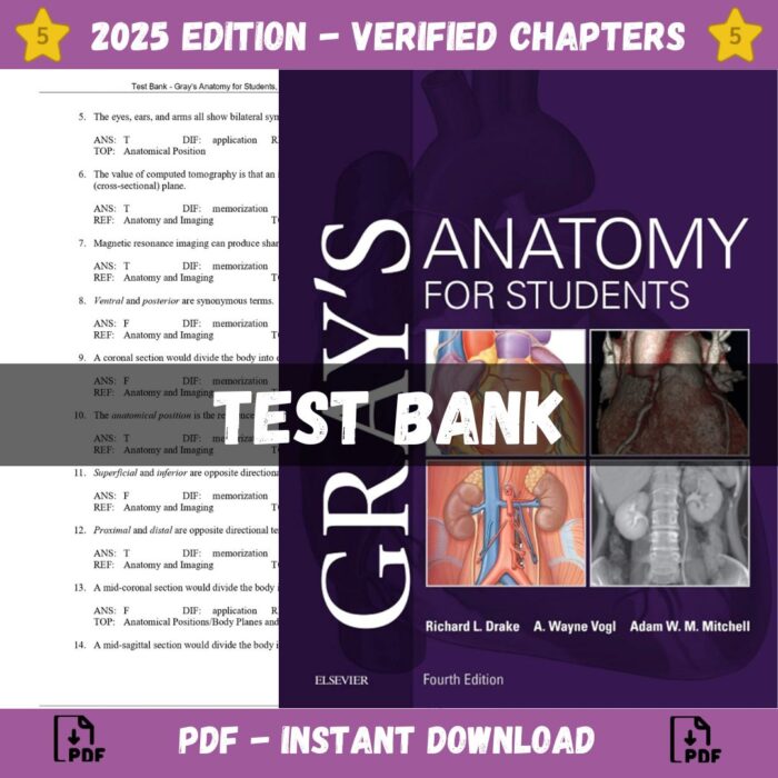 Test Bank – Gray’s Anatomy for Students, 4th Edition (Drake, 2020)