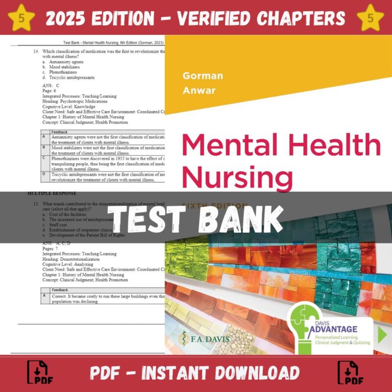 Test Bank – Mental Health Nursing, 6th Edition (Gorman, 2023)