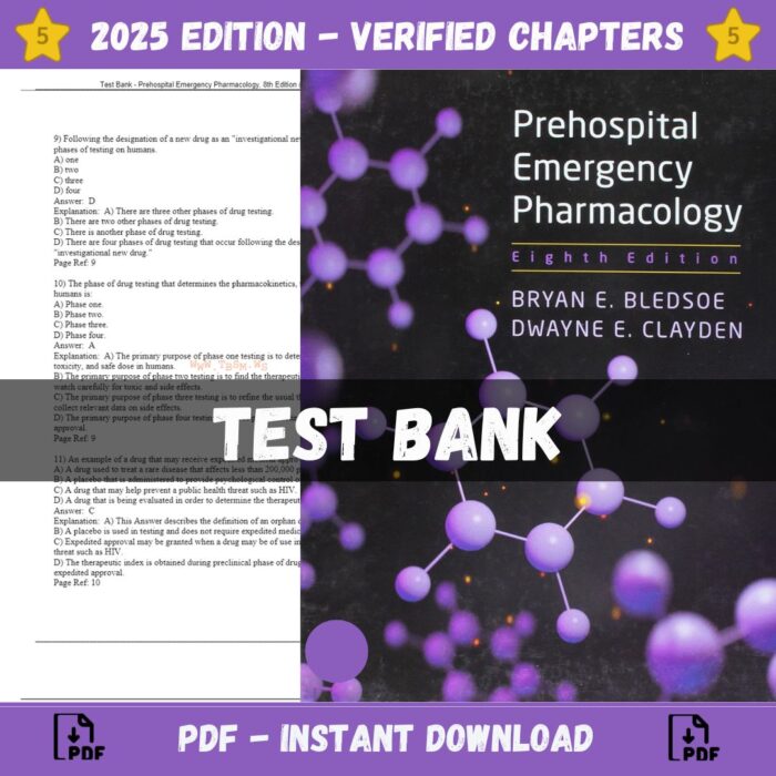 Test Bank – Prehospital Emergency Pharmacology, 8th Edition (Bledsoe, 2018)