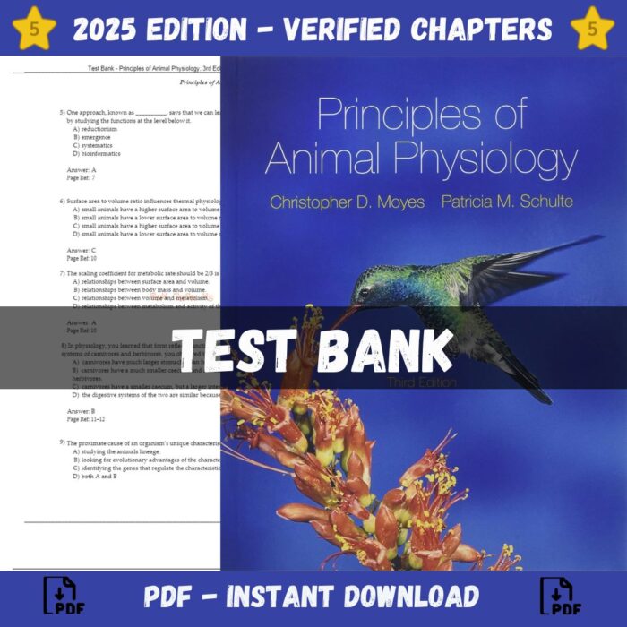 Test Bank – Principles of Animal Physiology, 3rd Edition (Moyes, 2016)