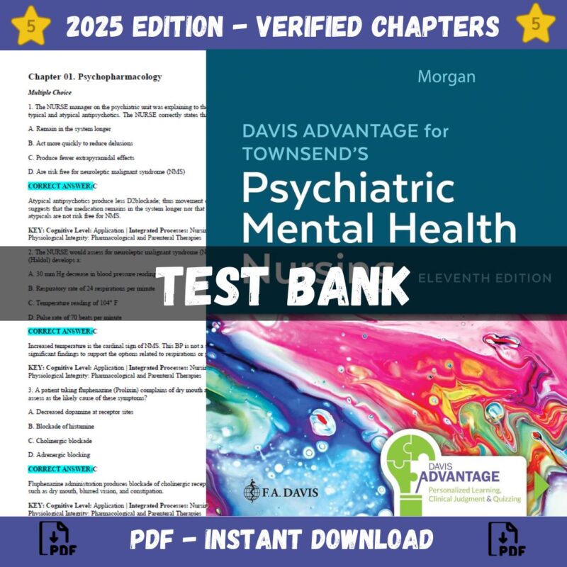 Test bank - Davis Advantage for Townsend's Psychiatric Mental Health Nursing, 11th Edition (Karyn I. Morgan, 2023)