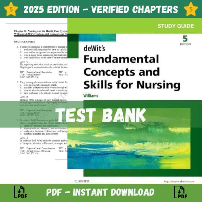 Test bank - deWit's Fundamental Concepts and Skills for Nursing, 5th Edition (Patricia A. Williams - 2017)