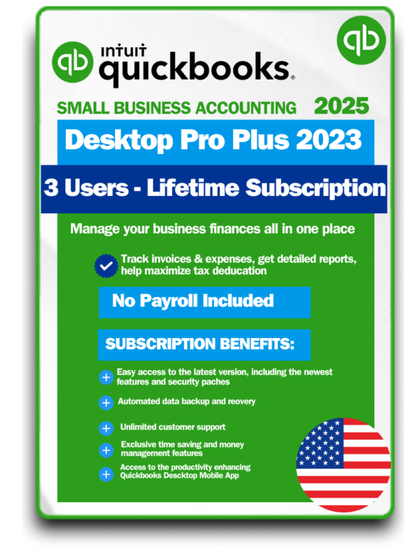 QuickBooks Desktop Pro Plus 2023 3 Users Lifetime Subscription