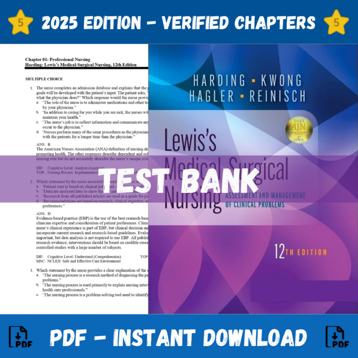 Test bank - Lewis's Medical-Surgical Nursing 12th Edition (Harding, 2023)