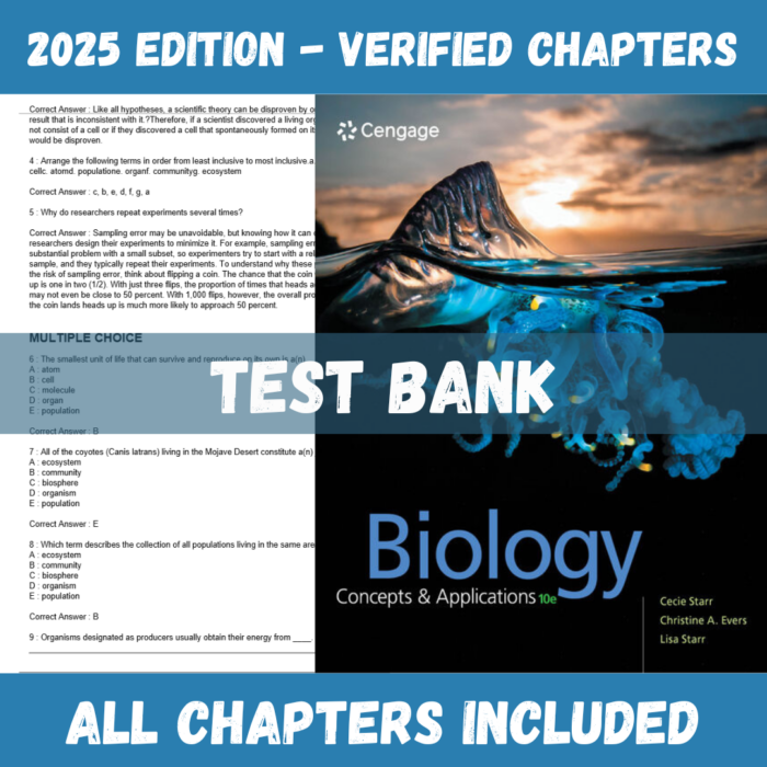 Test Bank - Biology Concepts and Applications, 10th Edition (Cecie Starr, 2017)