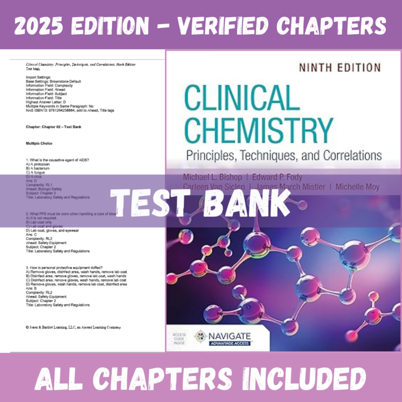 Test Bank - Clinical Chemistry Principles, Techniques, and Correlations, 9th Edition (Bishop, 2017)