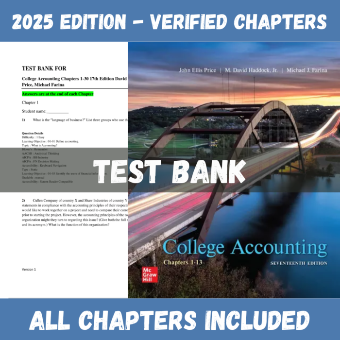 Test Bank - College Accounting, 17th Edition (David Haddock, 2024)