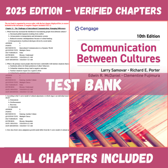 Test Bank - Communication Between Cultures, 10th Edition (Larry A. Samovar, 2024)