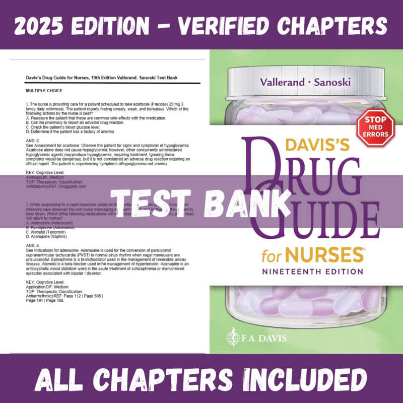 Test Bank - Davis's Drug Guide for Nurses, 19th Edition (April Hazard Vallerand, 2022)