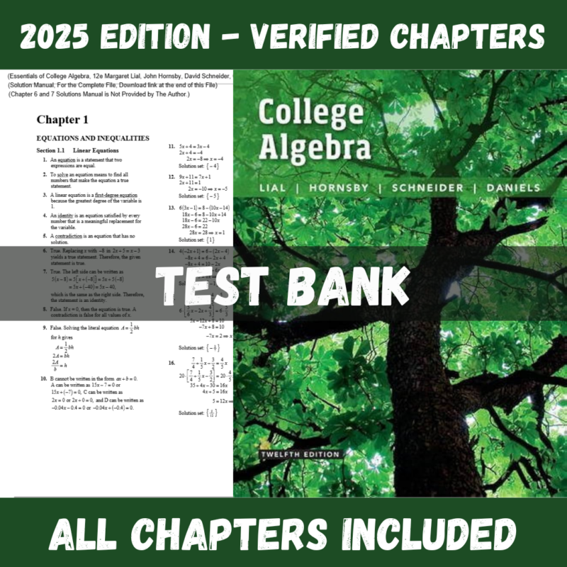 Test Bank - Essentials of College Algebra, 12th Edition (Margaret L. Lial, 2024)