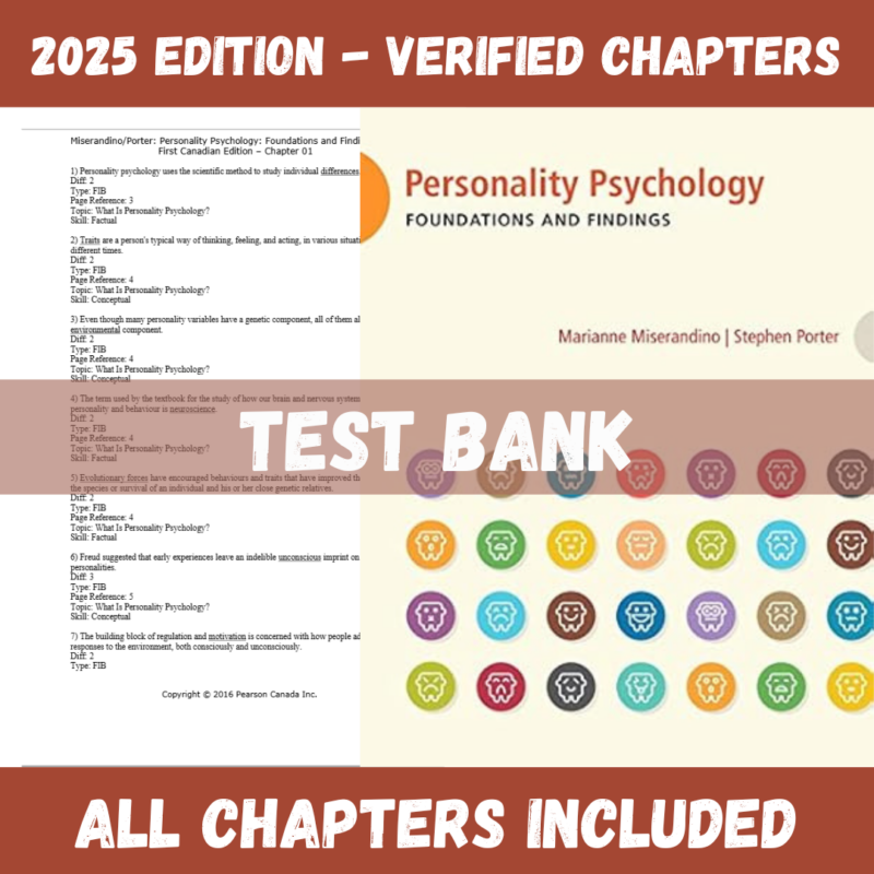 Test Bank - Personality Psychology Foundations and Findings, 1st Edition (Jessica L. Miserandino, 2020)