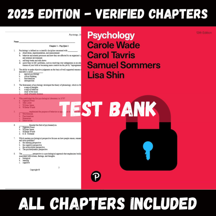 Test Bank - Psychology, 13th Edition (Carole Wade, 2019)