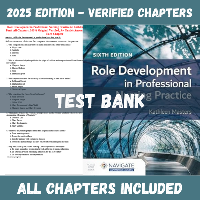 Test Bank - Role Development in Professional Nursing Practice, 6th Edition (Kathleen Masters, 2021)